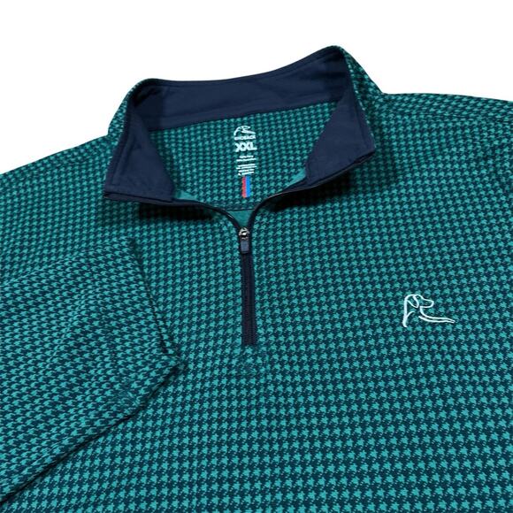 Rhoback Sweater Mens 2XL 1/4 Zip Long Sleeve Green Houndstooth Golf Performance - Picture 1 of 9